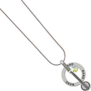 Silver Banjo Charm on Band Snake Chain Necklace AB Crystal