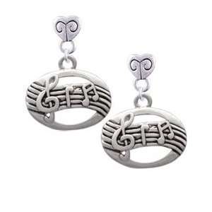  Oval with Music Notes Mini Heart Charm Earrings [Jewelry 
