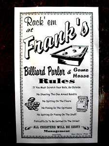 BILLIARD PARLOR BAR HOUSE RULES PERSONAL POSTER 18x29  