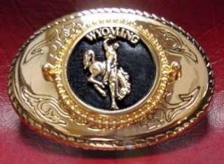 Wyoming Cowboy Medallion Western Belt Buckle Gold Tone  