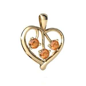  14K Yellow Gold Round Fire Opal Heart Pendant: Jewelry