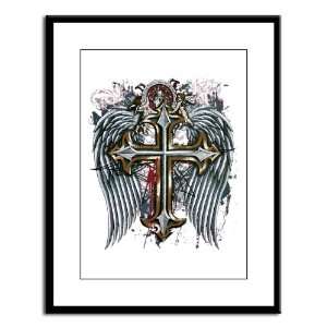  Large Framed Print Cross Angel Wings 
