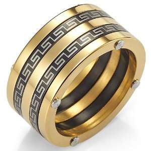 Stunning Greek Style Stainless Steel Ring Mens Band 10mm (Black Gold 