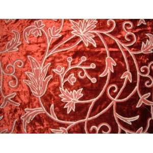 Crewel Fabric Orpheus Deep Red Cotton Viscose Velvet 