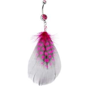 Pink Passionate Polka Dot Feather Belly Ring