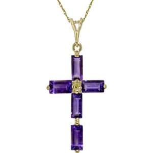 14k Solid Gold 18 Necklace with Amethysts Cross Pendant 