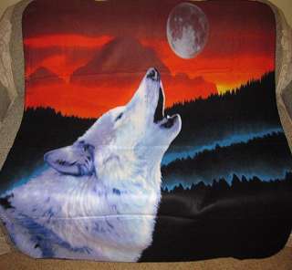 New Howling Wolf Red Sky Fleece Throw Blanket Moon SOFT  