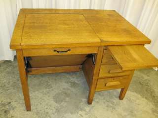 Antique Oak Desk w Pull Out Manual Typewriter Area NEAT  