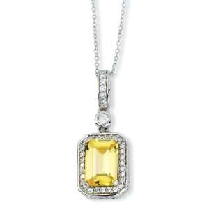  Sterling Silver Canary and White CZ Necklace   18 Inch 