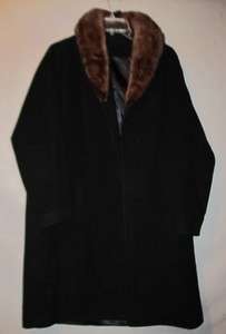 V4113 Black Cashmere No Close Coat w/ Mink Shawl Collar, Womens Medium 