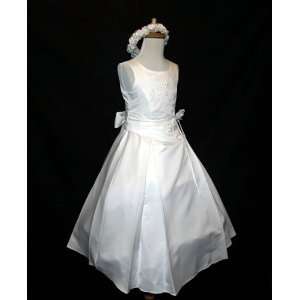  White Satin Flower Girl Communion Dress 