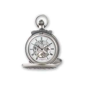    Charles Hubert Antique Chrome Finish Skeleton Pocket Watch Jewelry