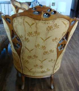 Antique Pair Large French Provincial Wing Chairs Pecan Wood Living 