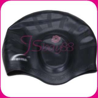 Black Silicone Swimming Swim Bathing Cap with Ear Cup Hat Protect 