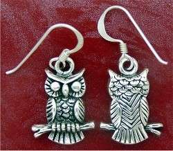Intriguing Sterling Silver OWL Hook Earrings  