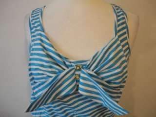 Denim & Co striped cotton 20s inspired drop waisted & big bow sun 