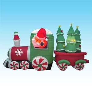 com 8 Foot Wide Inflatable Santa Claus Driving Train on Candy Wheels 