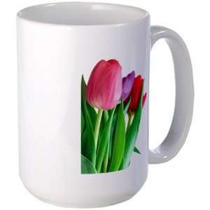    Large Mug Coffee Drink Cup Pink and Purple Tulips 