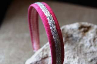 Holiday pink Suede with silver braid headband  