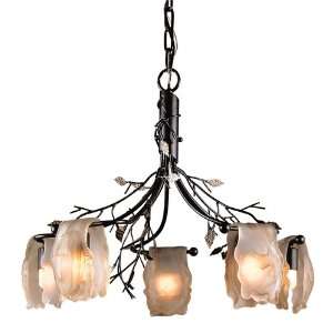 LIGHT CHANDELIER IN BLACKENED RUST AND NATURAL TEA STAINED GLASS W 