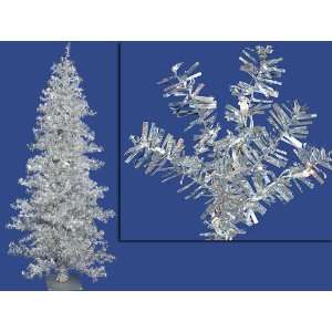  New   6 Pre Lit Silver Wide Cut Tinsel Artificial Christmas Tree 