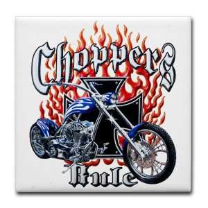  Tile Coaster (Set 4) Choppers Rule Flaming Motorcycle and 