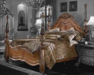 Antiqued Amaretto California King Rococo Poster Bed  