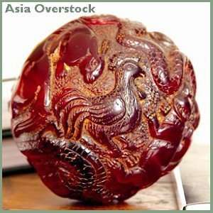 Chinese Zodiac Paper Weight or Display Piece With Stand   Amber