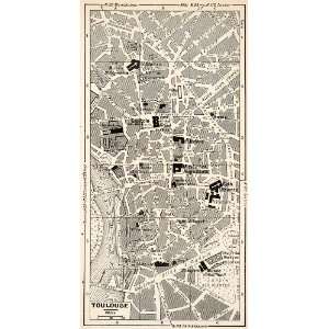  1949 Lithograph Vintage Street Map Landmarks Toulouse 
