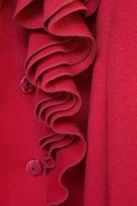   Red Drew Coat Ruffled Collar Sz S/P M $648 Hidden Snaps Lined  