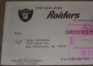 Terry Robiskie signed Raiders payroll check L@@K  