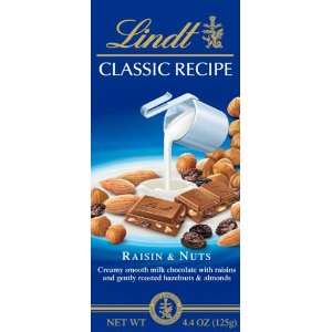 Lindt Classic Recipe Raisin & Nut Chocolate Bar, 4.4 Ounce Bars (Pack 