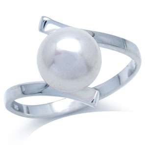 8MM Natural White Pearl 925 Sterling Silver Bypass Ring Size/Sz 9.5 