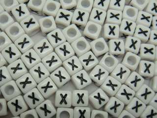 White Cube Black Letter Acrylic Loose Beads 6mm bsb22  