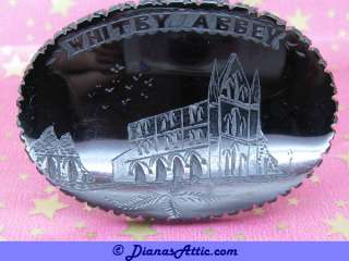 GREAT BIG VINTAGE WHITBY JET BROOCH * WHITBY ABBEY *  