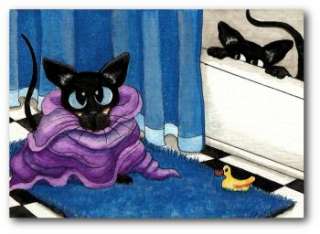   Cat Tub FuN Shower Towel Bath Whimsical ArT LE Print ACEO  