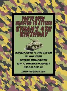 Army Military Camouflage Boy Birthday Party Invitations Personalized 