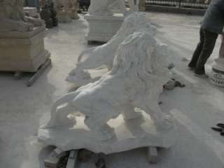HAND CARVED MARBLE ROARING STANDING LIONS LION#4  