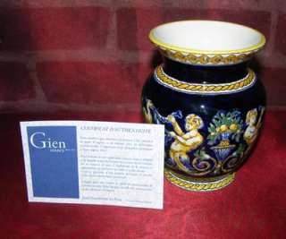 NEW Vase 544 Renaissance fond bleu Pattern GIEN w/Cert.  
