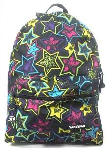 New YAK PAK Big Time Neon Stars Backpack Heavy Nylon Lifetime Warranty 