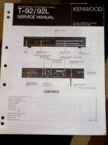 Kenwood T 92/92L Synthesizer Tuner Service/Parts Manual  