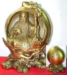 Chinese God of Longevity in Peach Bronze Statue 6.4H  