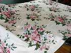 Vintage Cottage Chic Pink Roses Barkcloth Fabric 3 Yard