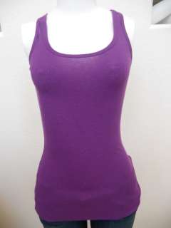COLOR STORY PURPLE RIBBED TANK TEE TOP ROSE LACE BACK NEW WOMENS 