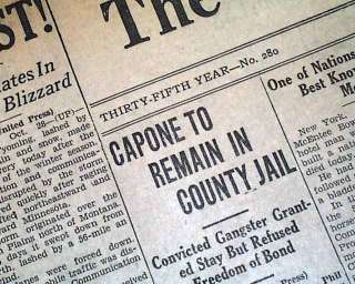 AL CAPONE Guilty Tax Evasion IN JAIL 1931 Old Newspaper  