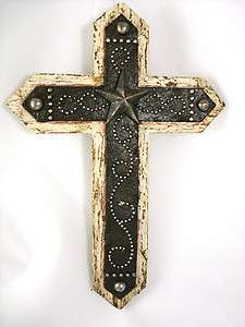 Religious Cross Western Style Wall Hanging Metal Studs and Star 