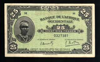  WEST AFRICA 25 FRANCS P30 1942 AIR PLANE AU COLORFUL SCARCE AFRICA 