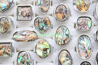 wholesale lots bulk resale 25 abalone shell stone rings  