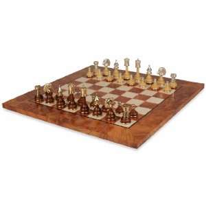   Persian Staunton Gold, Siver, & Wood Chess Set with Elm Root Board