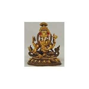COPPER & BRASS GANESH STATUE 24 K GOLD PLATED BY NEPALI ARTIST INDIA 